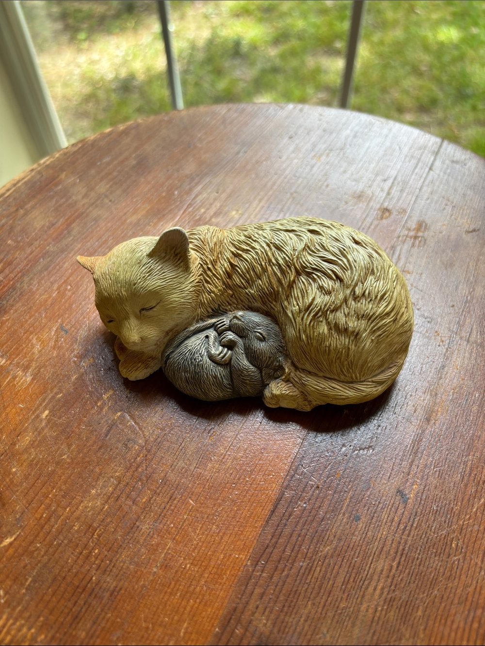 Vintage Resin Figurine Of A Sleeping Ginger/Orange Tabby Cat And Mouse
